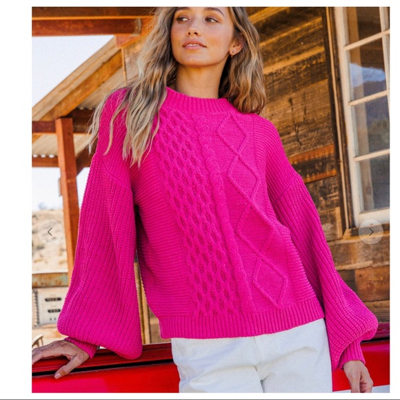 💙Boho Absolutely Beautiful Puff Long Sleeve Cable Sweater Top - Picture 4 of 7